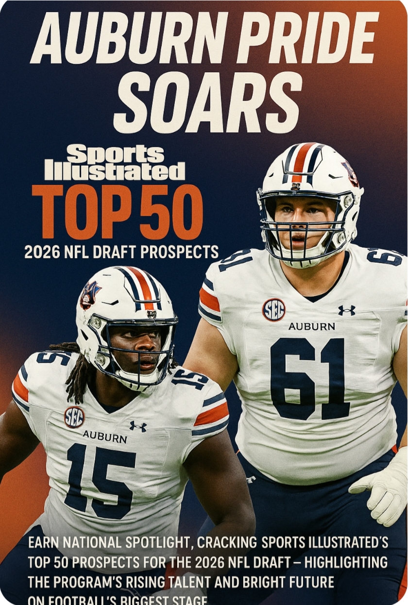 Auburn pride soars as two Tigers earn national spotlight, cracking Sports Illustrated’s Top 50 prospects for the 2026 NFL Draft—highlighting the program’s rising talent and bright future on football’s biggest stage…